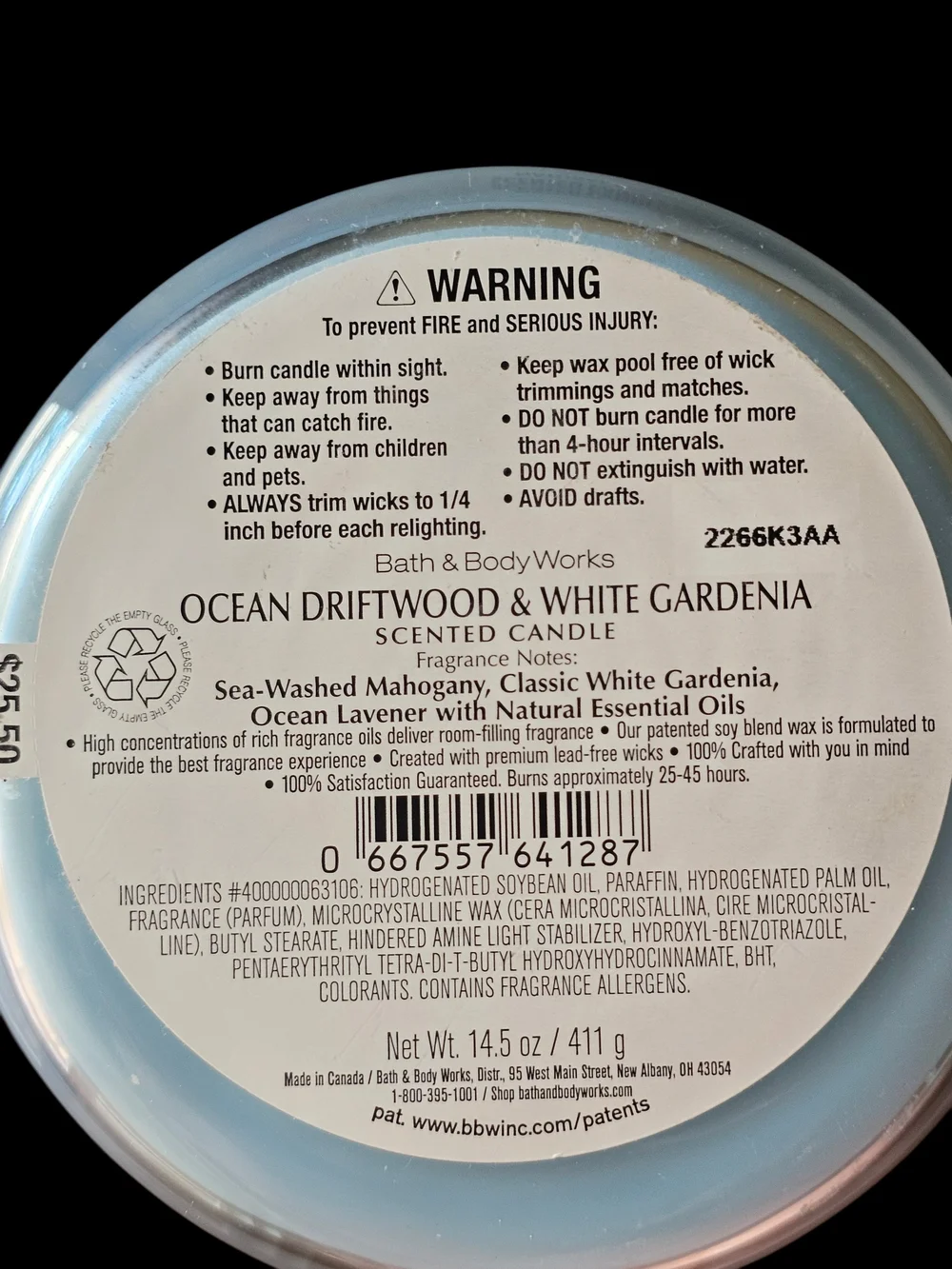 Ocean Driftwood & White Gardenia Scented Candle - Pastel Blue